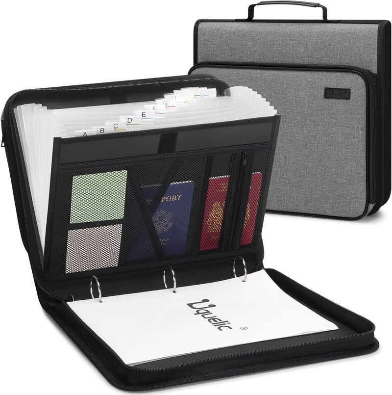 Uquelic Accordion File Organizer Binder with Multi Pockets, Expanding File Folders with 13 Pockets, Handle and Labels, Portable Home Travel Safe Storage for Letter A4 Files and More (Grey) - Image 1